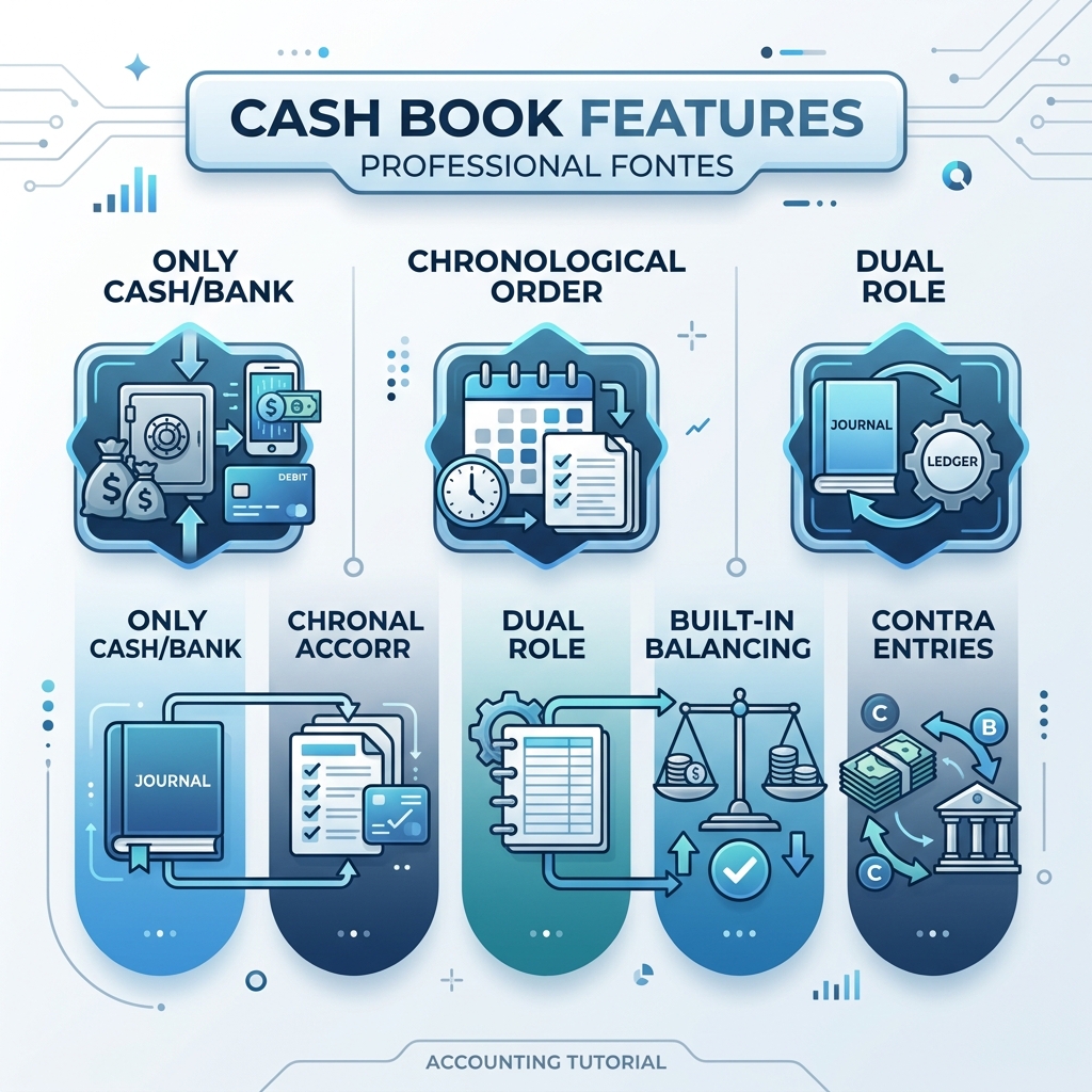 Features of Cash Book Infographic