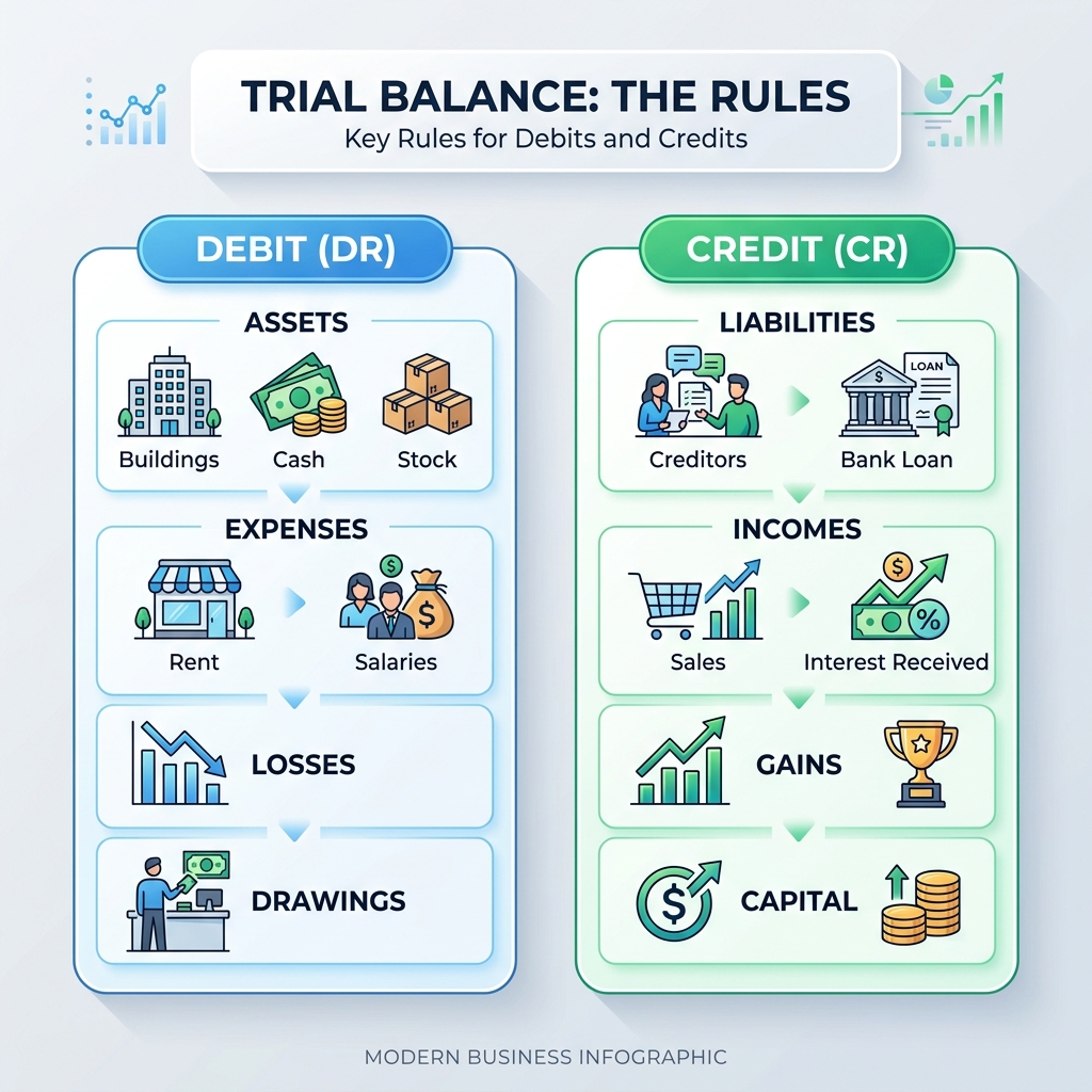 Debit and Credit Rules for Trial Balance